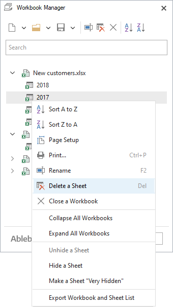 Use the option in the context menu to delete a sheet.