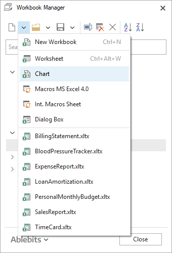 Choose the necessary worksheet template from the drop-down list.