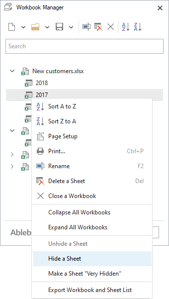 Choose to hide a sheet from the context menu.