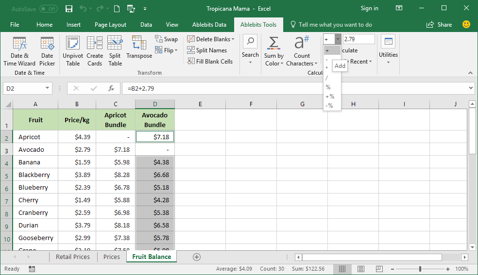 How to add number to multiple Excel cells