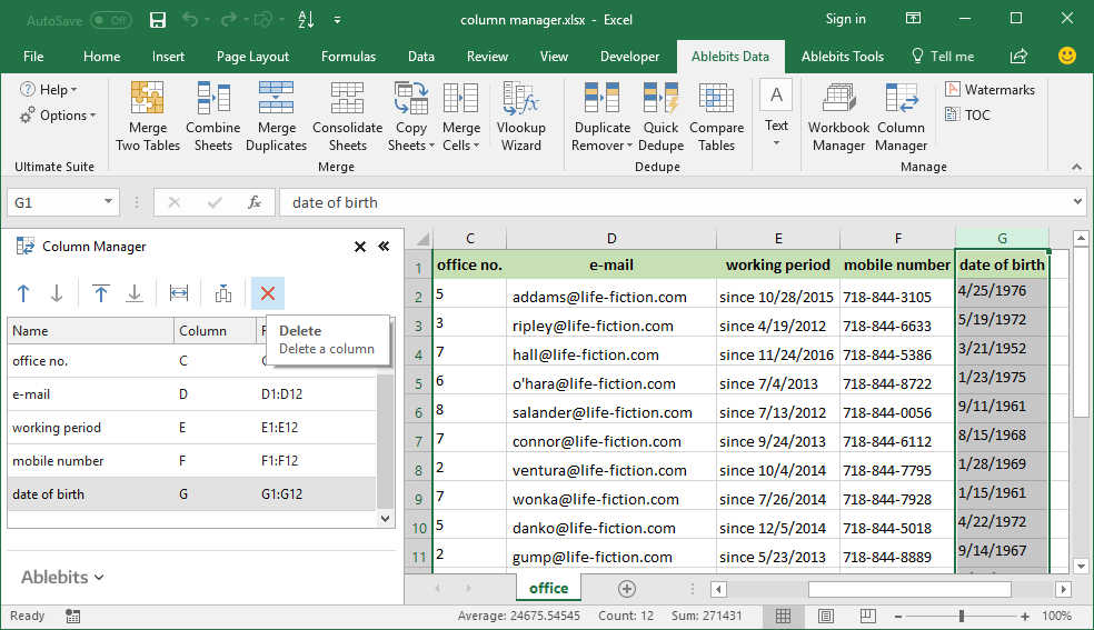 Delete columns in Excel