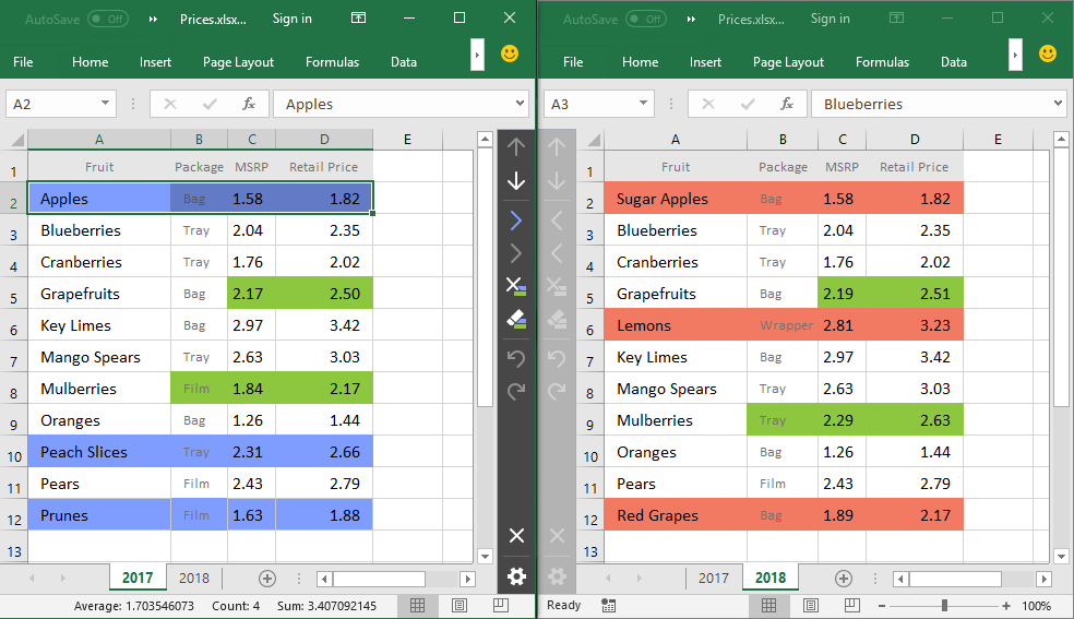 Match your sheets step by step using the special toolbar