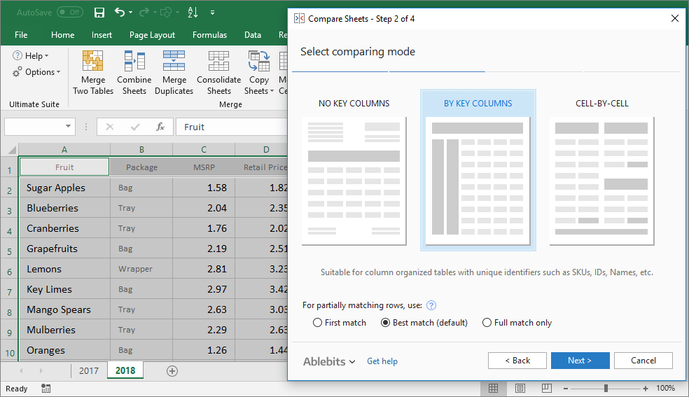 File compare tool for Excel: compare two sheets and highlight differences