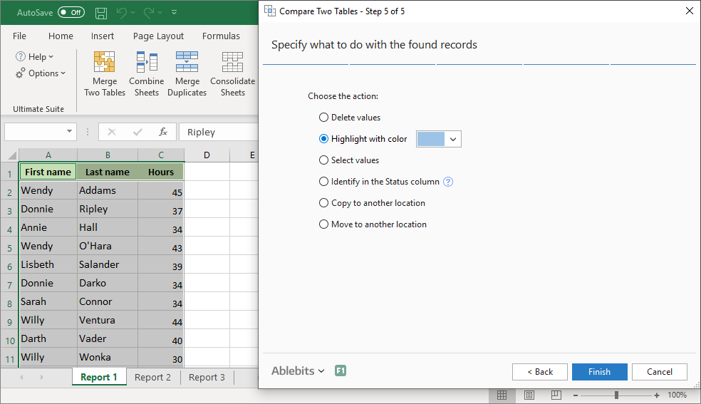 compare two columns in excel for differences