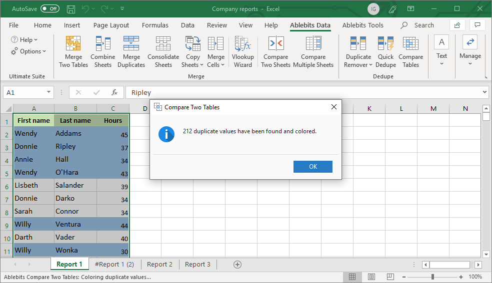 compare two columns in excel 2013 for differences