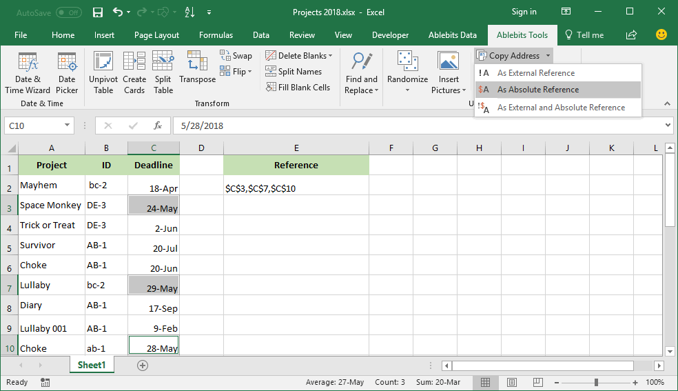Get addresses of all selected cells as absolute references