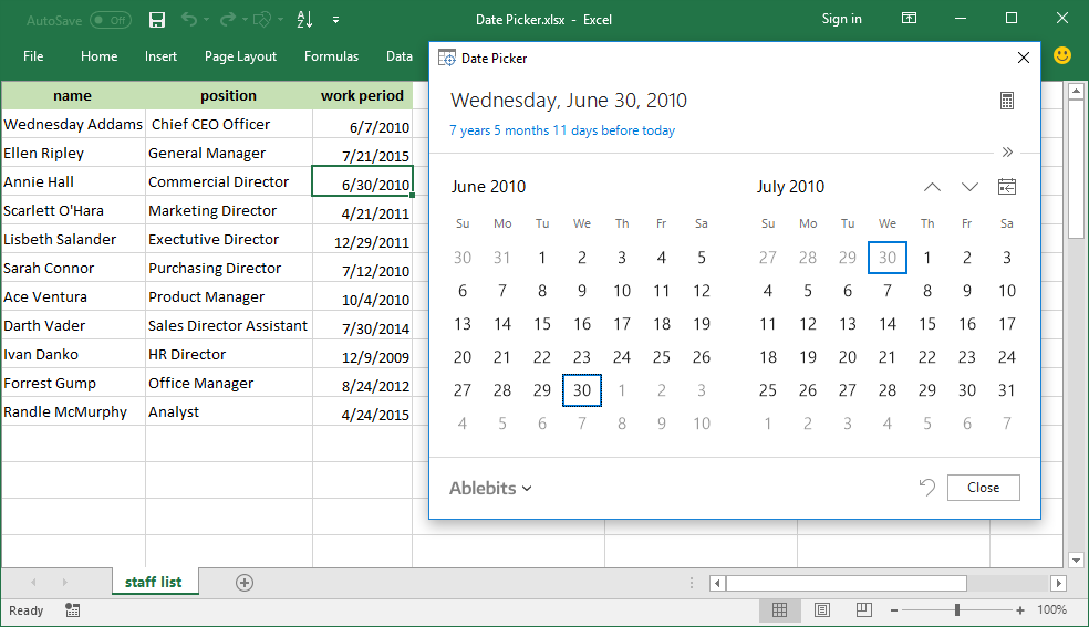 youtube date drop down in excel