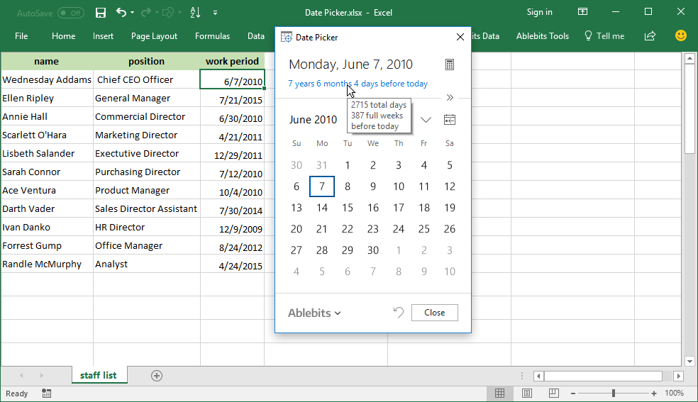 free date time picker for excel