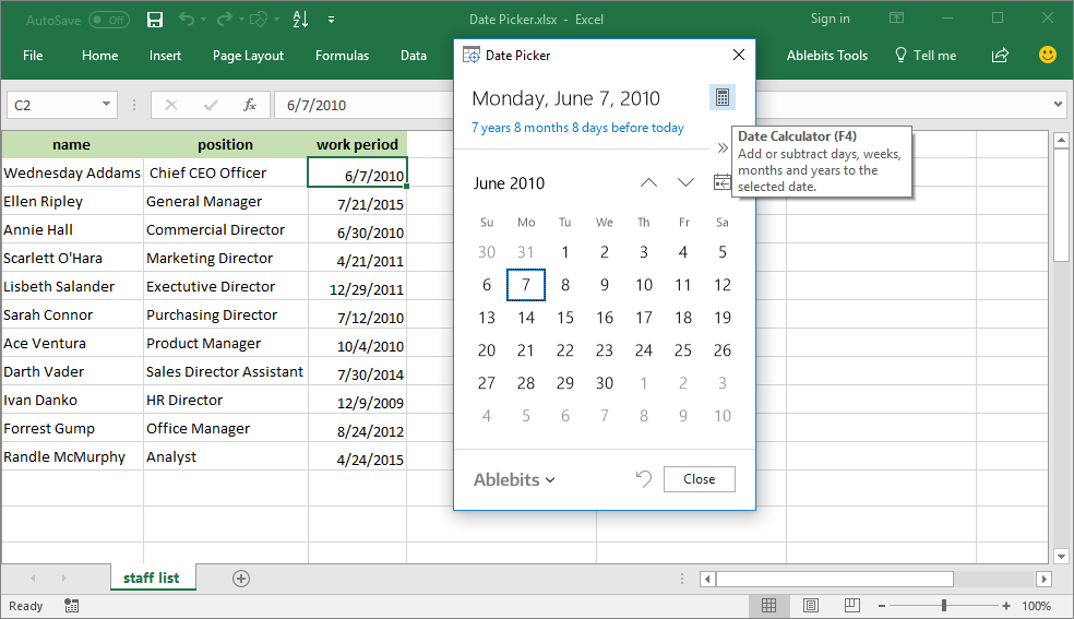 date picker excel 2007 free download