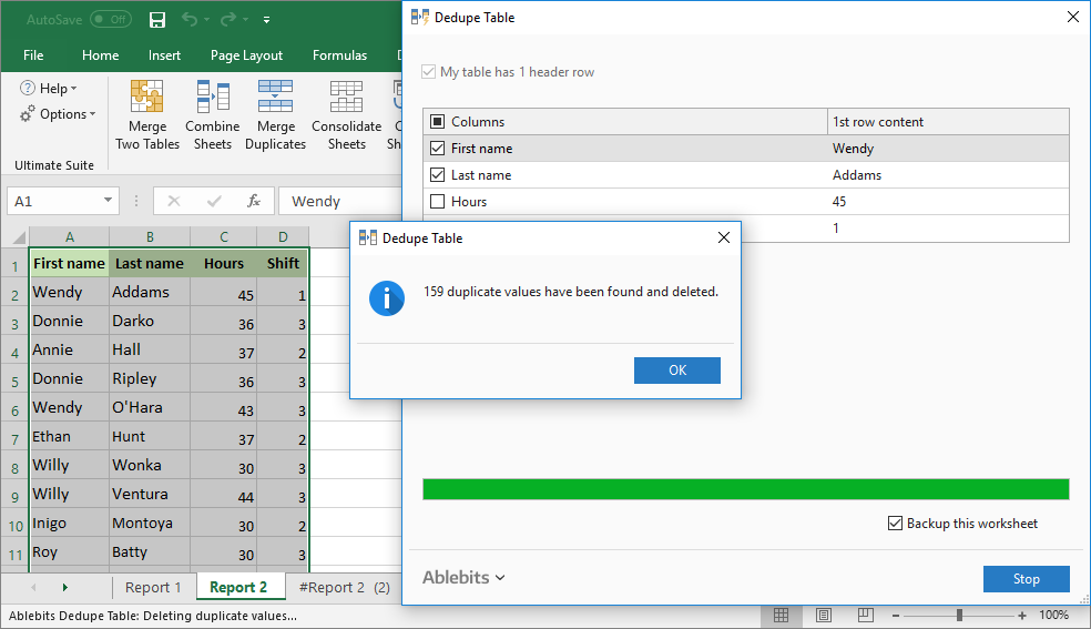 Remove duplicates in Excel in one click
