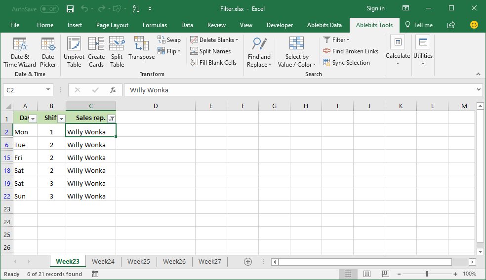 Excel Autofilter Table Based On Cell Value