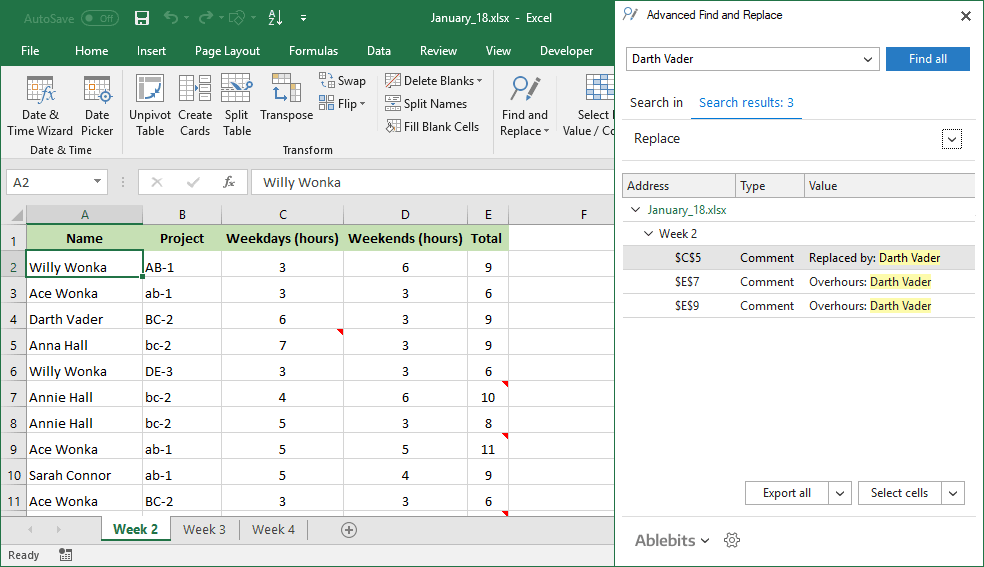 Advanced Find and Replace in Excel: search in multiple worksheets at once