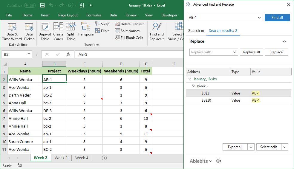 All the upper-case variants of the search value are found