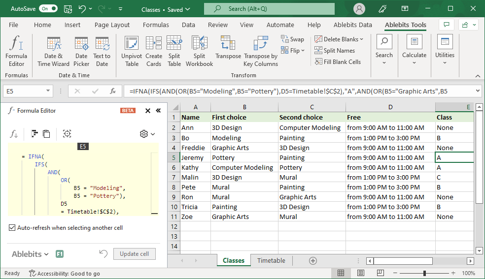 The Formula Editor pane in your Excel