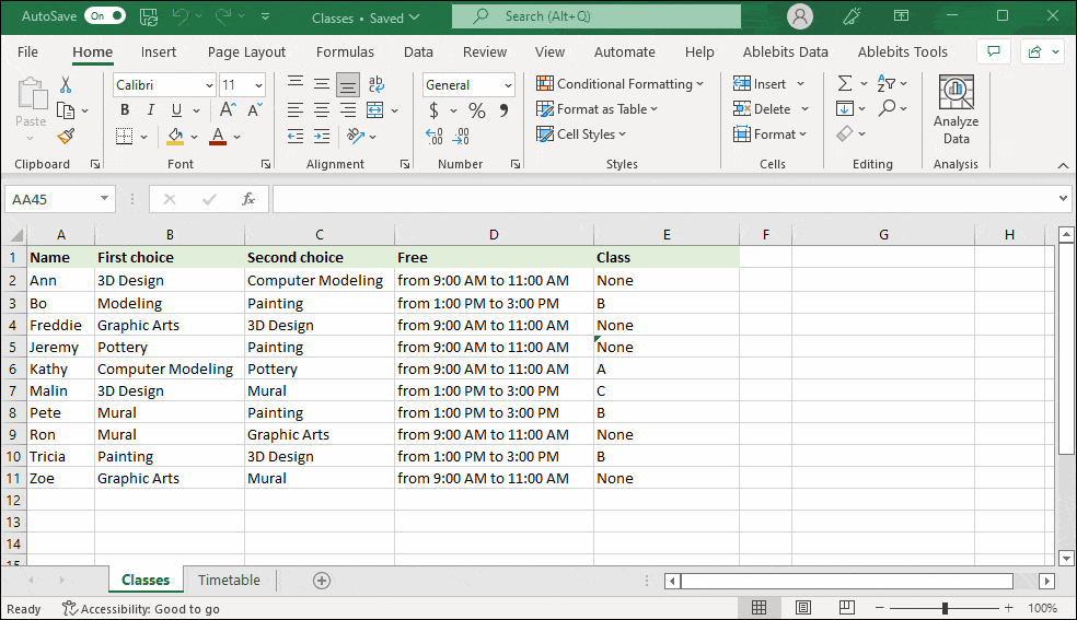 Your Excel formula in a tree view