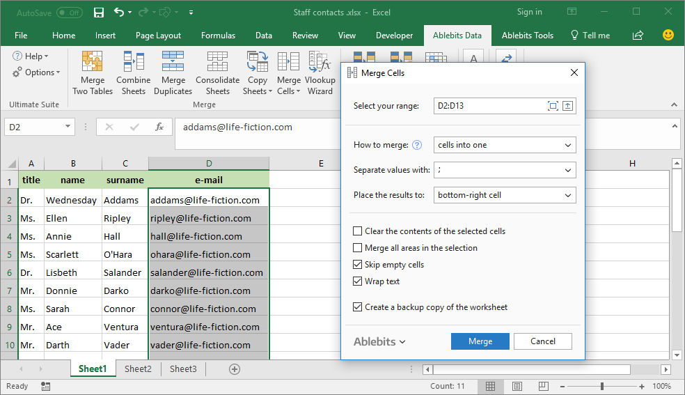 Merge cells in Excel into one