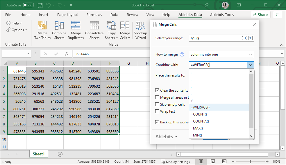 Merge columns, rows, or cells into one and aggregate values