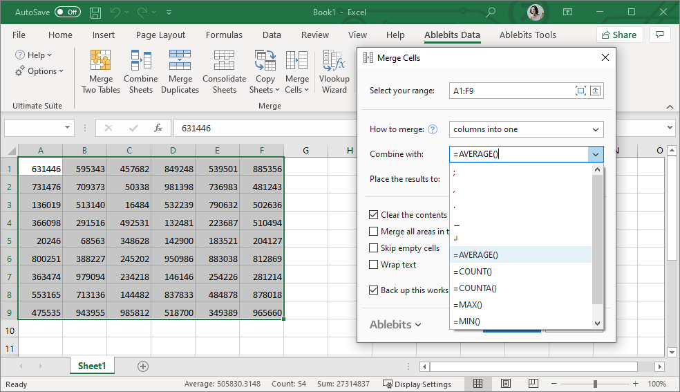 Excel merge cells combine columns and rows in a second with no