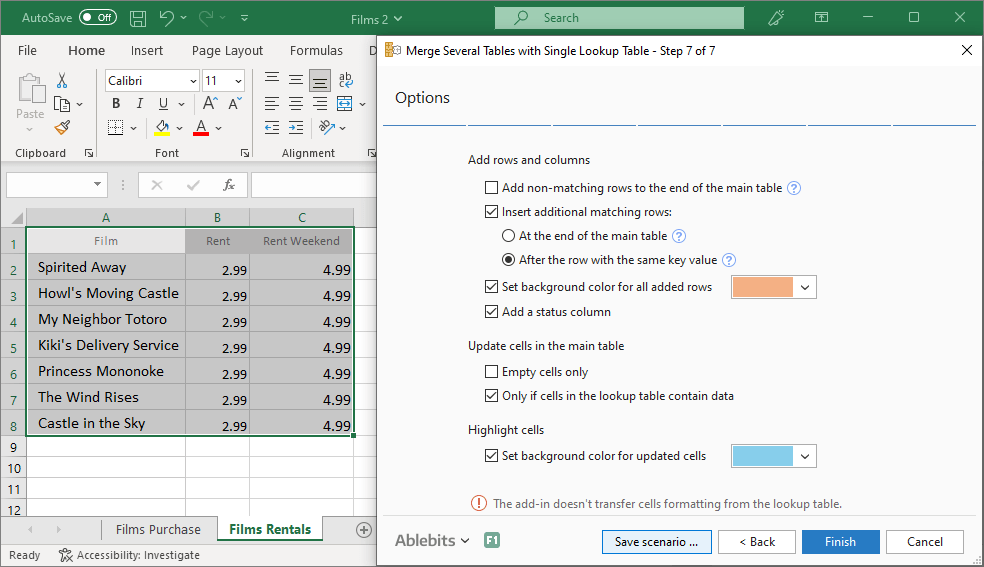 Choose additional options and select to save a scenario if necessary