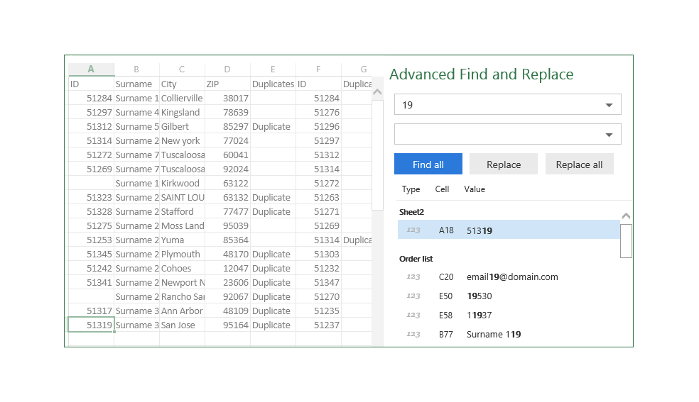 See the results organized by sheet