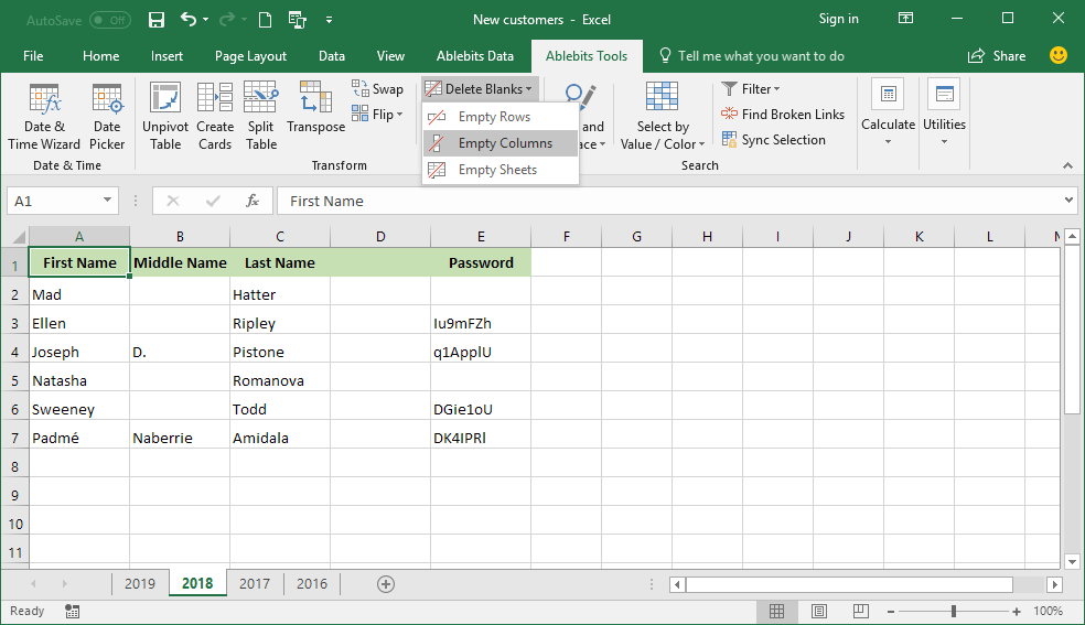 Remove all empty columns within your table