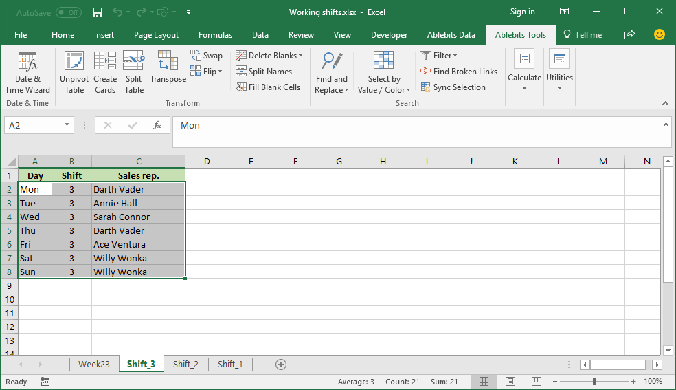 The table is split according to the chosen key values, new sheets with split tables are created