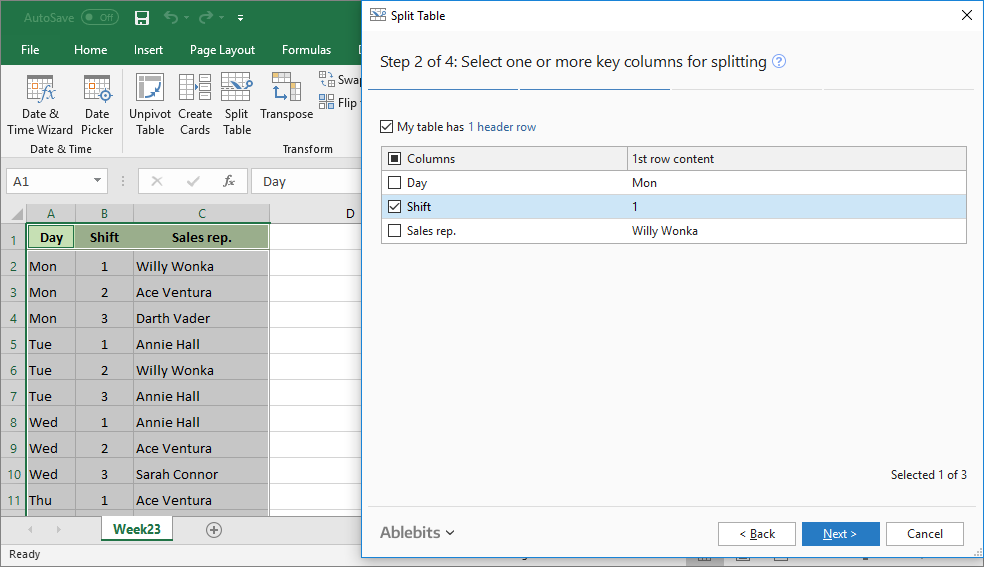 On Step 2 select one or more key columns for splitting