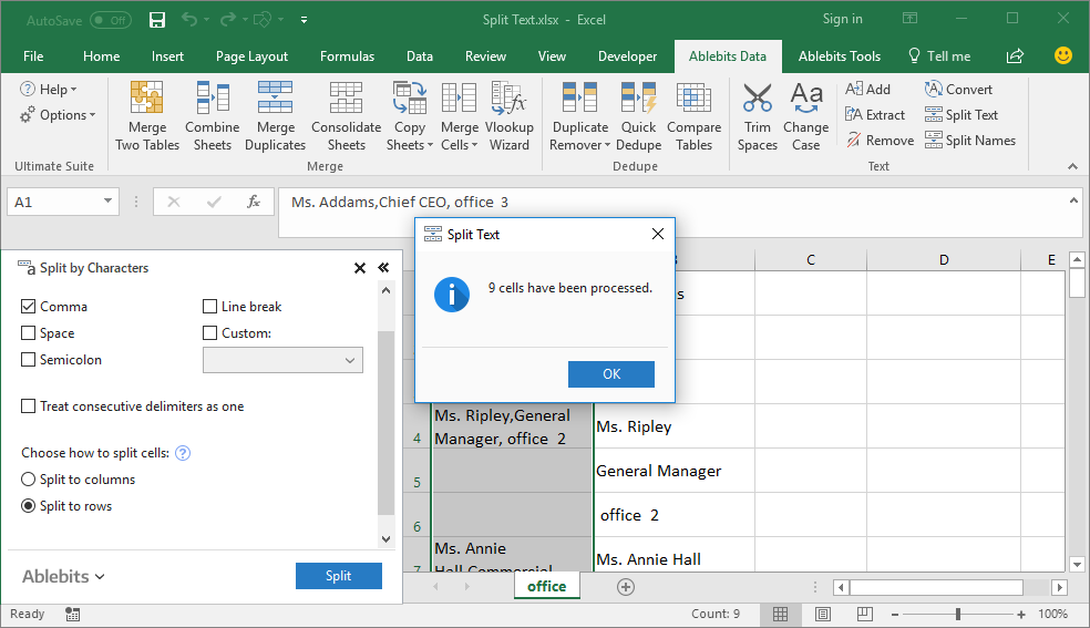 8 Tools To Manage Text In Excel Trim Spaces Split Cells Count 