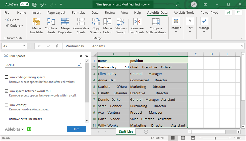 8 tools to manage text in Excel trim spaces, split cells, count