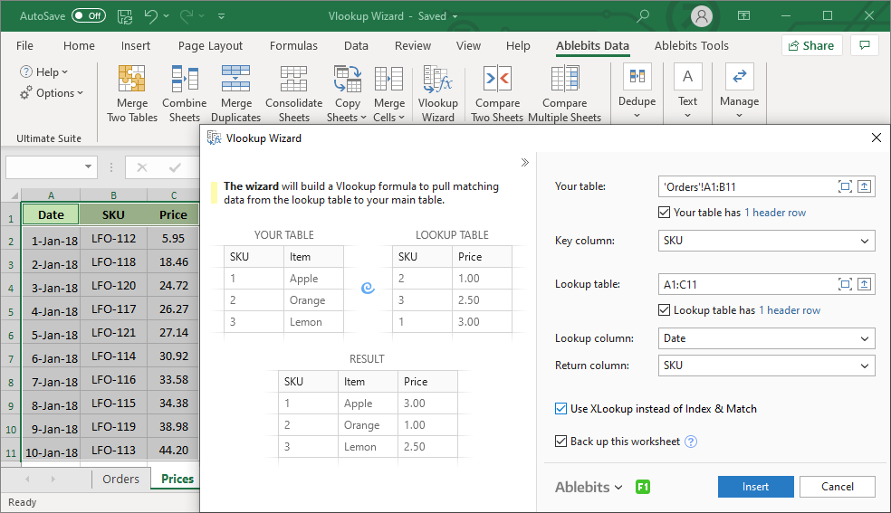 Do a left lookup and decide if you want an INDEX MATCH or XLOOKUP formula