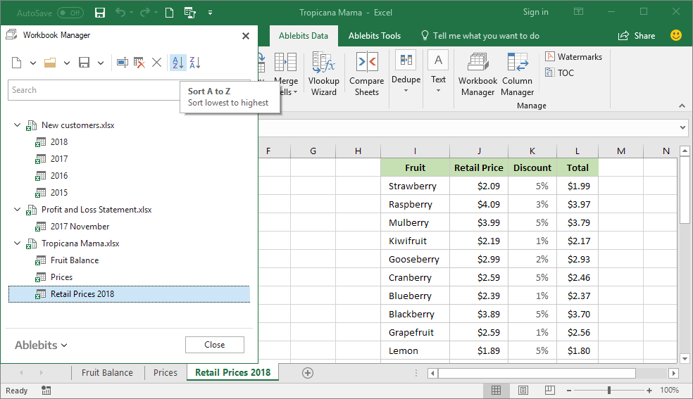 Alphabetize all worksheets in Excel workbook