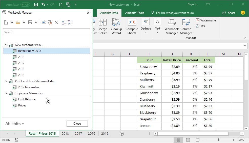 Move a worksheet to another Excel file by dragging it on the pane