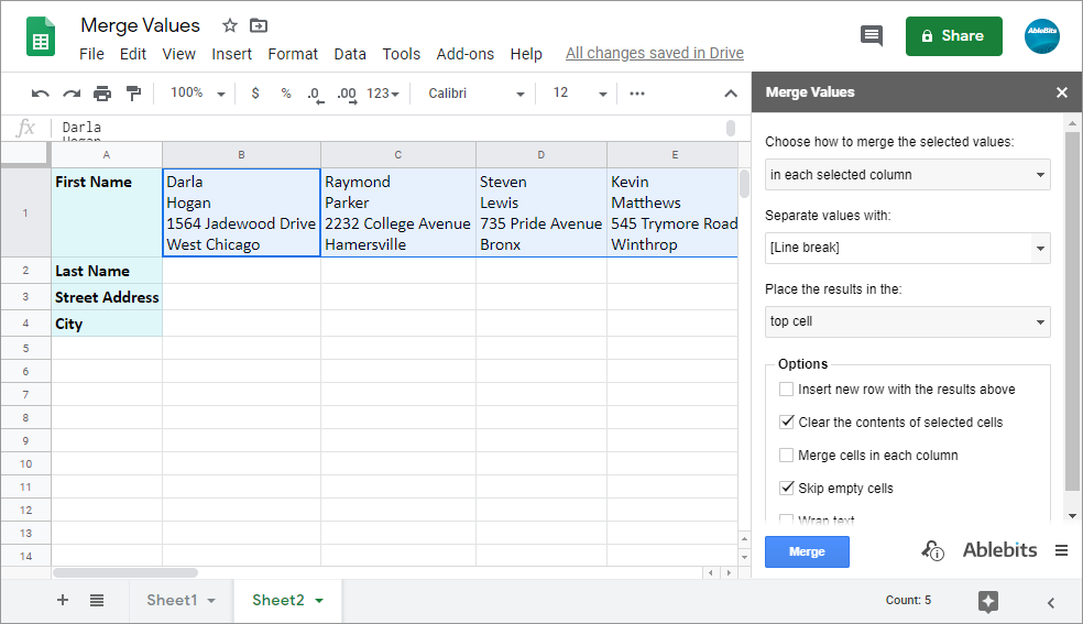 google docs spreadsheet merge cells