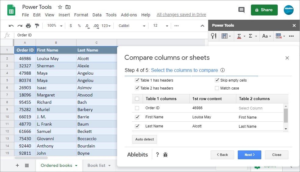 For the Compare Columns or Sheets add-on, tick off those columns you want to compare