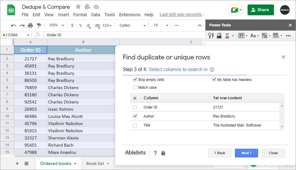 If you use Remove Duplicate Rows, the row will be considered repeated if all columns you pick contain identical records