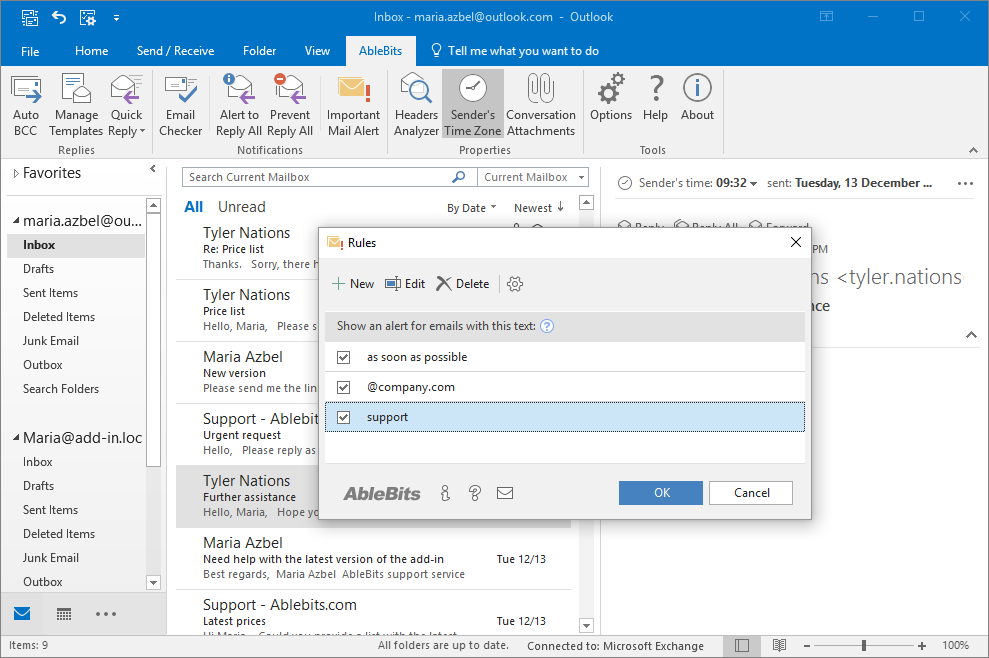 Create simple rules to be notified on important emails in Outlook