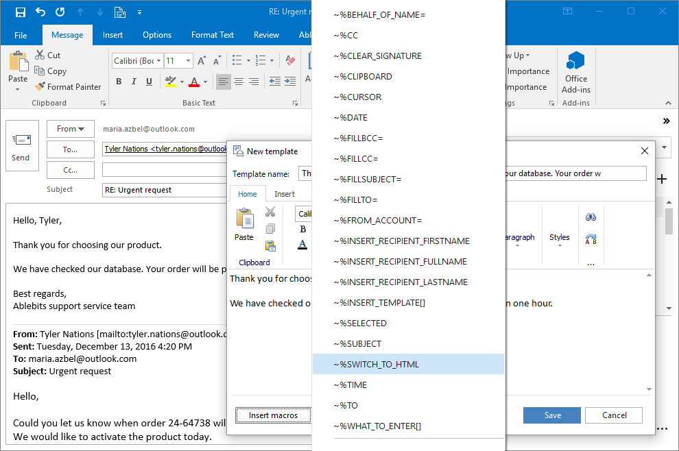 Use more than 25 helpful macros to completely automate replying to emails in Outlook