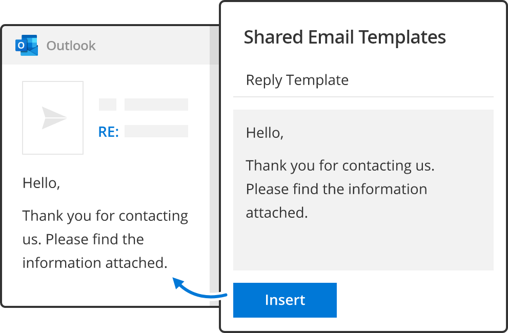 Outlook email templates shared, private, with fillable fields