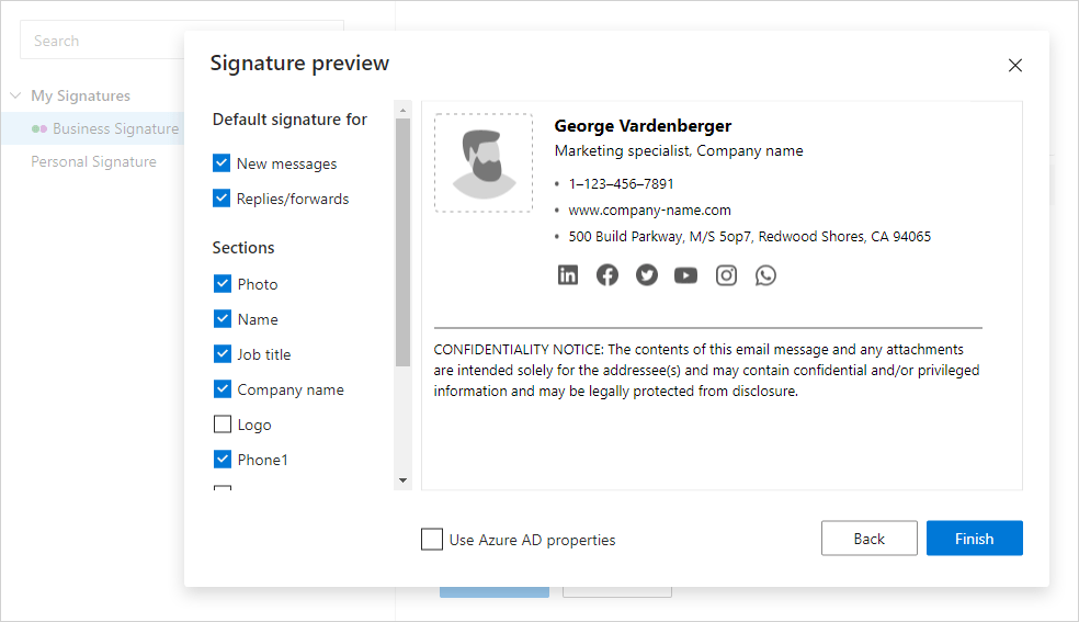 Special wizard to set up a custom Outlook signature.
