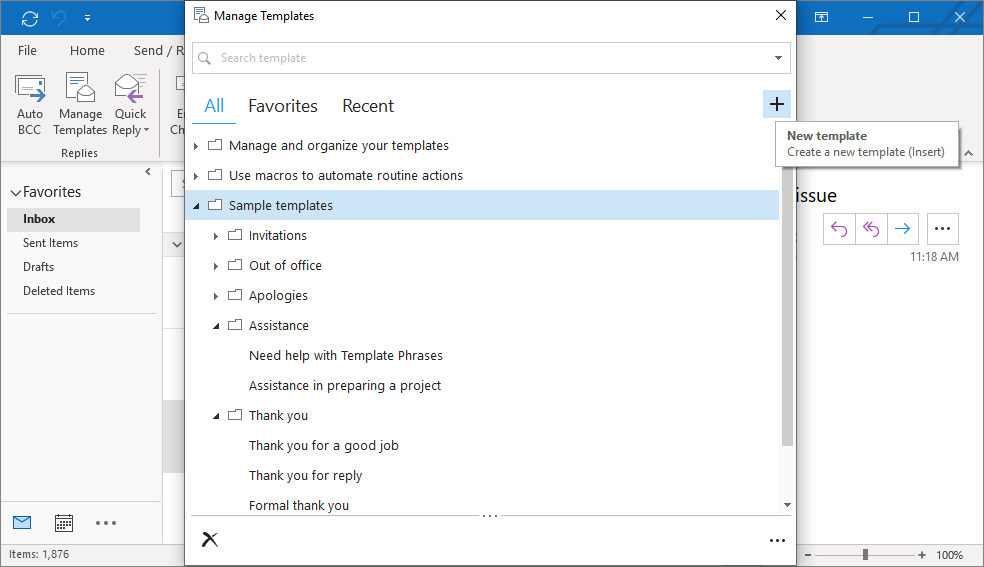 See all your templates organized by folders in a tree view