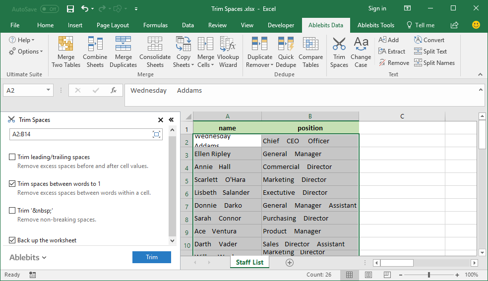 Ultimate suite for excel machine
