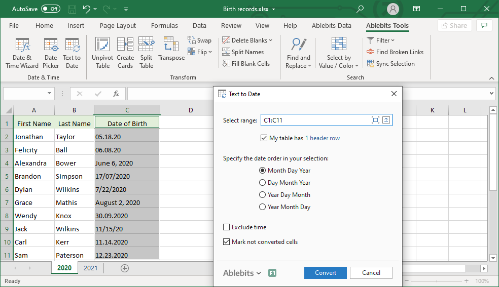 Excel: convert text to date without formulas and VBA