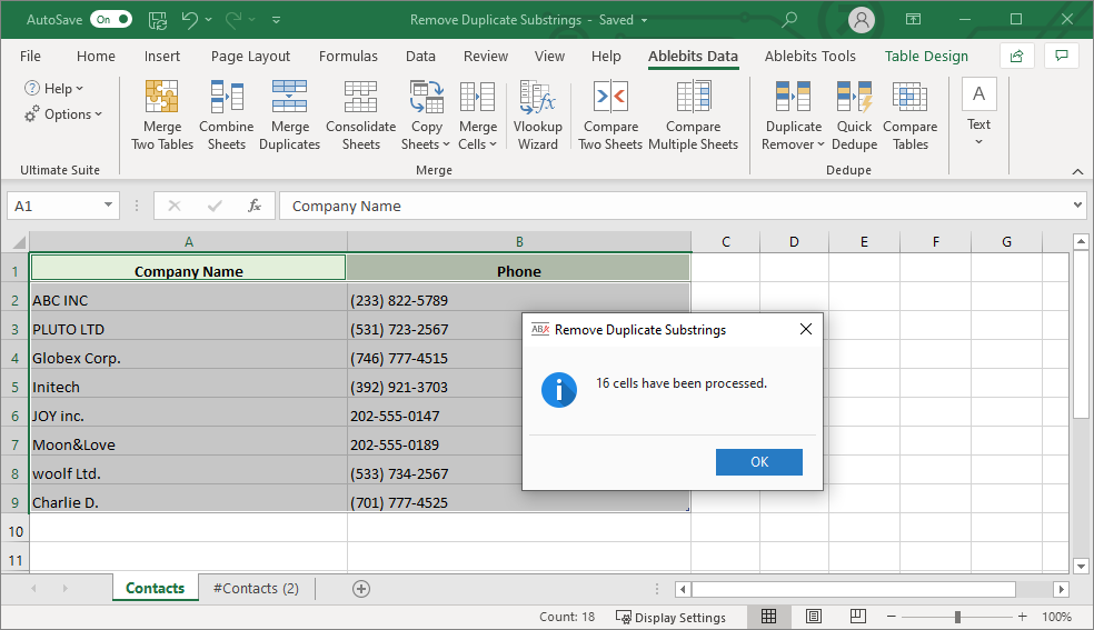 Remove all duplicate words within Excel cell no matter of their text cases