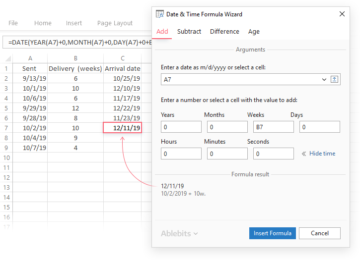 Excel DATEDIF function to get difference between two dates