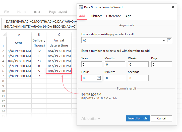 how to subtract times in excel formula