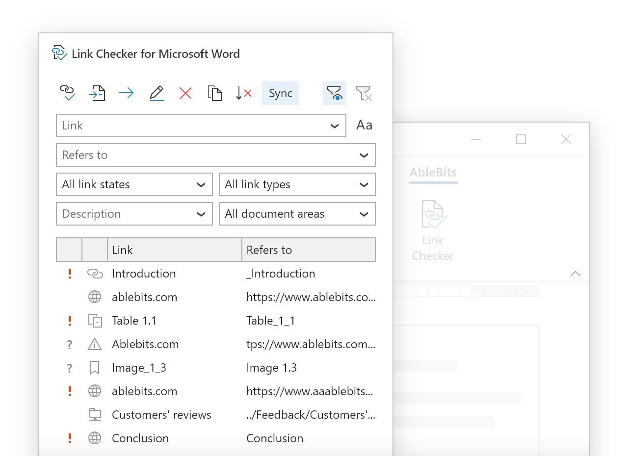 Link Checker for Word main window
