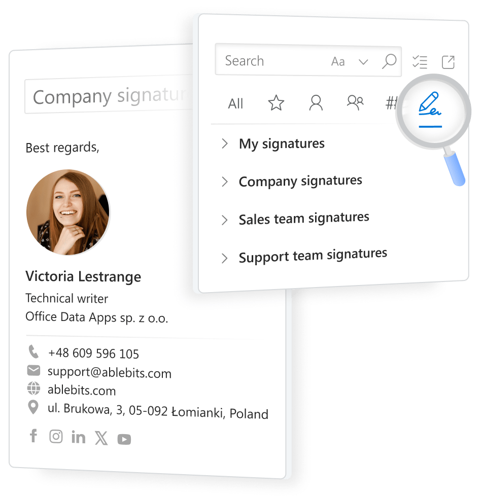 Create and manage your personal, company or team signatures.